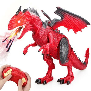 R J[ Mtg RC   Betheaces Remote Control Dinosaur,Dragon Toy for Kids Boys Girls Red Dragon Figures Learning Realistic Looking Large Size with Roaring Spraying Light Up Eyes for Birthday Xmas Gifts (Style-1) ysA