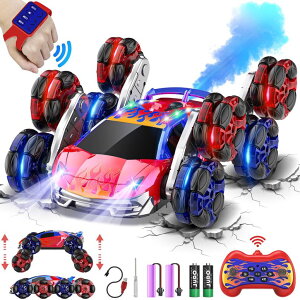 �����R�� �J�[ �M�t�g RC �������� ���� OSIMILY 8WD Remote Control Car,2.4GHz Gesture Sensing RC Stunt Car,Cool Spray Rotation RC Car with Lights and Music,All Terrain Toys for Kids Ages 7 Birthday Gifts for Boys Girls(Red) �y���s�A���i