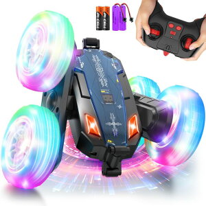R J[ Mtg RC   Paaxido Remote-Control-Car-Stunt-RC-Car, New Upgraded 2.4Ghz 4WD Double-Sided 360° Rotating RC Crawler with Headlights & Wheel Lights, RC Truck Toy Cars Gift for Kids Boys and Girls Aged 6-12 ys