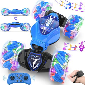R J[ Mtg RC   TinyFunz Gesture Sensing Remote Control Car Toys - Drift RC Stunt Car for Kids | 360° Rotating 4WD Transform RC Cars | 2.4Ghz Hand Controlled Car with Lights Music |Birthday to Boys Girls Blue ys