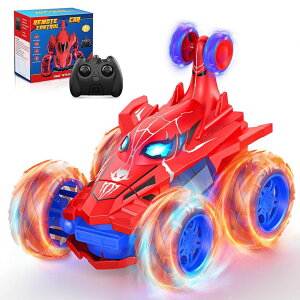 R J[ Mtg RC   Doodays Remote Control Car RC Cars Toys,Cool Rechargeable Stunt RC Car with 360 Flips 4WD Wheel with Bright Light,Fun Outdoor Toys Gifts for Kids Birthday or Chritmas 4-6 6-8 8-12 Years Old ysA