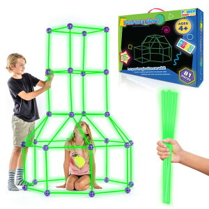 }CNtg }CN Fun Forts Glow Fort Building Kit for Kids - 81 Pack Glow in The Dark STEM Building Toys Indoor Outdoor Play Tent for Kids Construction Toys with 53 Rods and 28 Spheres ysAiz