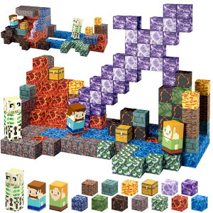 �}�C���N���t�g �}�C�N�� 213 PCS Magnetic Blocks Build Mine Magnet World Set Sword Building Blocks Toys for Toddler Boys Girls 3+, STEM Sensory Montessori Toys Magnetic Cubes Christmas Birthday Gifts Construction Toys �y���s�A���i�z