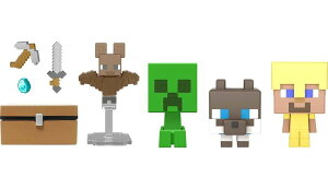�}�C�N�� �������� �N���[�p�[ Mattel Minecraft Mob Head Minis Cave Explorers Pack with 2 Action Figures & Accessories, Steve & Creeper Collectible Set �y���s�A���i�z