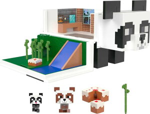 �}�C�N�� �������� �N���[�p�[ Mattel Minecraft Mob Head Minis Toys, Panda Playhouse Playset with 2 Panda Action Figures, Removable Bamboo Shoots & Cake Slice Accessories �y���s�A���i�z