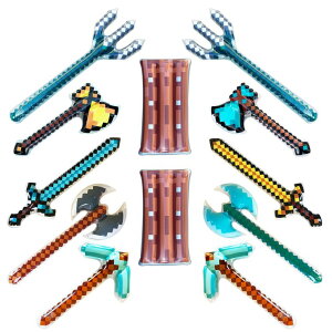 }CN  N[p[ Inflatable Weapons - Pixel Diamond Swords, Pickaxes, Hatchets, Axes, Tridents, and Shields (2 of Each) - Blow up Pixel Party Favors - Gift Bags - Costumes - Pool Parties - 12-Pack ysAiz