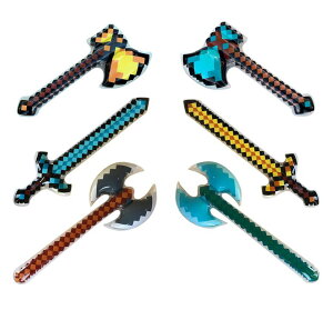 �}�C�N�� �������� �N���[�p�[ Inflatable Weapons - Diamond Swords, Axes & Hatchet - Mine Pixel Craft - Blow Up Party Favors - Gift Bags - Pool Parties - Costumes - For Boys & Girls - 6 Pack, 2 Each �y���s�A���i�z
