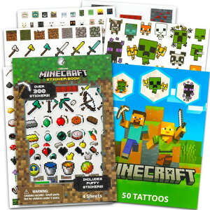 �}�C�N�� �������� �N���[�p�[ Minecraft Sticker & Tattoo Super Set - Bundle with Over 300 Minecraft Stickers and 50 Minecraft Temporary Tattoos | Minecraft Party Supplies for Boys �y���s�A���i�z