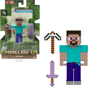 }CN  N[p[ Mattel Minecraft Toys, Steve Action Figure with Enchanted Sword & Pickaxe Accessories, Collectible Toy in 3.25-inch Scale ysAiz