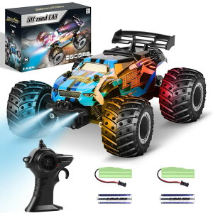 R J[ Mtg RC   HENEROAR Remote Control Car, Remote Control Truck, 2.4Ghz All Terrain Off-Road Monster Truck, 20 KM/H Rc Cars with LED Bodylight and 2 Rechargeable Batteries Toys for Boys Age 4-7 8-12 ysAiz