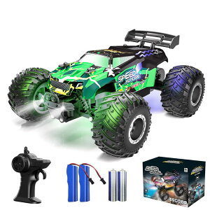 R J[ Mtg RC   Vensico Remote Control Car RC Cars All Terrain Monster Truck, Outdoor 2WD Off Road Hobby RC Truck with 2 Rechargeable Batteries and Colorful Light, 20Km/h Fast RC Car Toys Gift for Kids Boys ysA