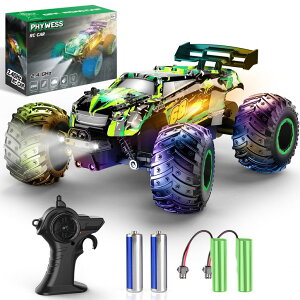 R J[ Mtg RC   PHYWESS Remote Control Car, RC Cars Toys for Boys 5-7, Off Road Kids Toys for Girls, 2.4Ghz 20 KM/H Monster Truck Toys Cars Gifts for 6 Year Old Girl, RC Truck with Car Body Lights & Headlights ysA