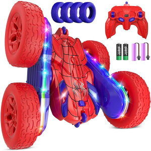 R J[ Mtg RC   Jimdella Spider Remote Control Car,RC Cars with Sides Light Strip and Headlights,Double Sided 360 Flips Rotating RC Stunt Car,2.4Ghz All Terrain Toys for Ages 5-7 Kids Toy for Boys Girls Birthday ys