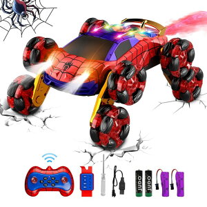 R J[ Mtg RC   Terucle 8WD Remote Control Car, 2.4Ghz RC Cars with Spray & Cool Light, Kids Toys Electroplating Process Transform Drift Climbing Car, Boys Toys for Age 4-6 7 8-13 Year Old (red-Blue) ysAiz