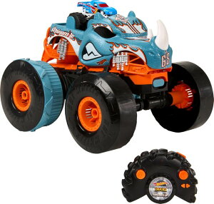 �����R�� �J�[ �M�t�g RC �������� �� Hot Wheels Monster Trucks RC Toy, Remote-Control Transforming Rhinomite in 1:12 Scale & 1:64 Scale Race Ace, Converts into Launcher, Connects to Track �y���s�A���i�z