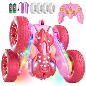 R J[ Mtg RC   Terucle Remote Control Car for Girls, New Pink RC Cars Stunt RC Car Girl Toys for Girls Double-Sided 360° Rotating with Headlights 4WD Kid Toys Girls for Birthday Gifts (Pink) ysAiz