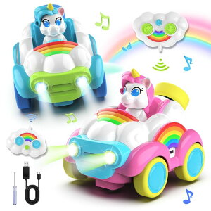 R J[ Mtg RC   Hangrui 2 Pack Remote Control Cars, Unicorn Toys for Ages 2-6, Toddler 2.4Ghz RC Cars with Colored Lights, Music and Sound, Christmas Birthday Gift for 2 3 4 5 6 Year Olds Girls Boys ysAiz