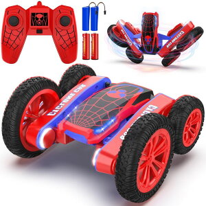 R J[ Mtg RC   Spider Remote Control Car for Kids - 2.4Ghz Fast RC Stunt Cars, 360° Rotating 4WD RC Crawler with Lights, Rechargeable Car Toy for Boys Ages 6 7 8 9 10 Birthday Black&Red ysAiz