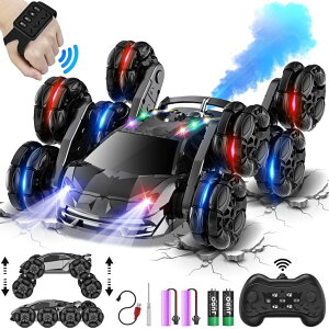 R J[ Mtg RC   OSIMILY 8WD Remote Control Car,2.4GHz Gesture Sensing RC Stunt Car,Cool Spray Rotation RC Car with Lights and Music,All Terrain Toys for Ages 5-7 Birthday Gifts for Boys Girls(Black) ysAiz