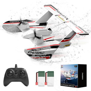 R J[ Mtg RC   DEERC RC Plane for Water Land & Air, Amphibious Tri-Phibian Aircraft, 3CH Remote Control Plane W/ 2 Batteries, 2.4GHz RTF Airplane Glider for Boy Girl ysAiz
