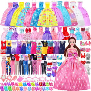 AiƐ̏ Ai GT It 76 Pcs Doll Clothes and Accessories with Doll, Princess Gowns, Fashion Dresses, Slip Dresses, Top, Pants, Jumpsuit, Swimsuits, Shoes, Hangers, Doll Dress up Toys for Girls Kids Toddlers Toy Gifts ys