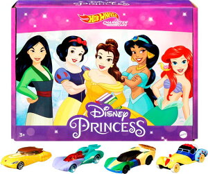 WX~ P AG x Hot Wheels Mattel Disney Princess Toy Cars 5-Pack, Set of 5 Character Vehicles in 1:64 Scale: Mulan, Snow White, Belle, Jasmine & Ariel ysAiz