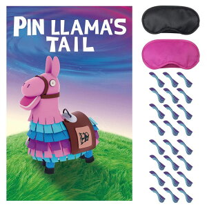 tH[giCg l` tBMA  SEETCOMA Video Game Party Supplies,Pin The Tails on Llama,Pinata Party Games,Large Poster wiht 24PCS Tails Stickers for Kid's Video Game Theme Party Decorations ysAiz