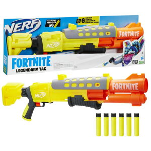 tH[giCg l` tBMA  Nerf Fortnite Legendary TAC Dart Blaster, Yellow Glow Lap Design, 6 Dart Mega Drum and 6 Nerf Accustrike Mega Darts, Pump Action F4168 ysAiz