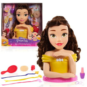 Ɩb x Disney Princess Deluxe 14-inch Belle Styling Head with 12 Hair Styling Accessories, 13-pieces, Kids Toys for Ages 3 Up by Just Play ysAiz