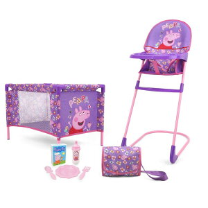 ypsbO Ă Peppa Pig: at Home 8pc Set - Purple, Pink, Flowers - Play Yard, Highchair, Handbag, Feeding Accessories, for Dolls Up to 18", Kids Toy, Ages 3+ ysAiz