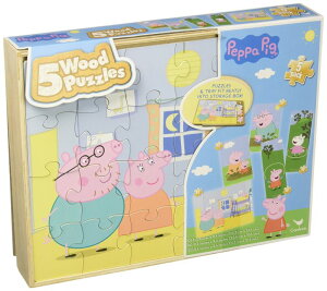 ypsbO Ă Peppa Pig 5 Wood Puzzles in Wooden Storage Box (Styles Will Vary) ysAiz
