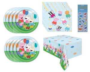 �y�p�s�b�O ����Ă� Peppa Pig Birthday Party Supplies Decoration Bundle Pack for 16 includes 16 Dessert Plates, 16 Lunch Napkins, 1 Table Cover, 1 Dinosaur Stickers �y���s�A���i�z