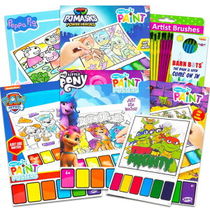 �y�p�s�b�O ����Ă� Paint with Water Coloring Book 5 Pack - Bundle with Paw Patrol, TMNT, Peppa Pig, My Little Pony, and PJ Masks Spillproof Paint Books Plus Paintbrush for Boys, Girls | Watercolor Coloring Book Set �y���s�A���i�z