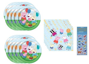 �y�p�s�b�O ����Ă� Unique Peppa Pig Party Supplies Bundle Pack includes 16 Dessert Cake Paper Plates, 16 Napkins, 1 Dinosaur Sticker Sheet �y���s�A���i�z