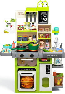 Lb` ܂܂ 䏊 Kids Play Kitchen Set, Toddler Kitchen Playset with Sound & Light, Cooking Stove with Steam, Play Sink, Play Food Toy and Kitchen Accessories, Kitchen Toy for Kids Girls Boys 1-3 ysAiz