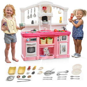 キッチン おままごと 台所 Step2 Fun with Friends Kids Kitchen Playset, Indoor/Outdoor Kitchenette, Interactive Play with Lights and Sounds, Durable Plastic, Includes 25 Piece Toy Accessories, Toddlers 2+ Years Old, Pink 【並行輸入品】