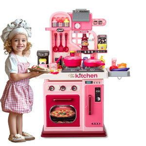 Lb` ܂܂ 䏊 Kids Kitchen Playset-53pcs Cooking Stove,Paly Sink,Oven,Kitchen Toys with Realistic Lights&SoundsCPretend Play Toys,Kitchen Toys for Toddlers 1 2 3 (Pink) ysAiz
