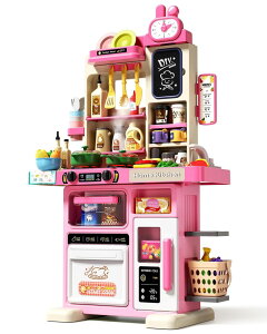Lb` ܂܂ 䏊 33.8IN - 70PCS Kids Kitchen Playset with Sound & Light - Cooking Stove with Steam, Play Sink and Toy Kitchen Accessories - Pretend Kitchen Play Food Toys for Kids Boys Girls - Toddler Play Kitchen Set ysAi