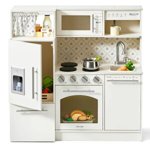 Lb` ܂܂ 䏊 Tiny Land Play Kitchen for Kids, Upgraded Wooden Kitchen Toy with Complete Play Areas, Pretend Cooking Set with Sink, Stove, Microwave, Toy Coffee Station & Storage for Kids Ages 3+ ysAiz