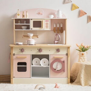 Lb` ܂܂ 䏊 ROBOTIME Wooden Play Kitchen Set, Pretend Play Kitchen Set for Kids with Realistic Design, Kids & Toddlers Kitchen Playset with Dishwasher, Toy Kitchen Set for Boys and Girls Ages 3+ (Pink) ysAiz