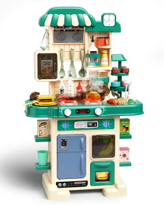 Lb` ܂܂ 䏊 Kitchen Playset for Boys & Girls, Kid Play Kitchen with Realistic Lights & Sounds, Spray Sink Toy Kitchen Accessories, Pretend Food Toys Kitchen for Toddlers Age 1-3(Green) ysAiz
