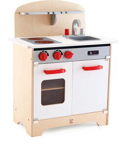 Lb` ܂܂ 䏊 Hape Gourmet Kitchen Toy Fully Equipped Wooden Pretend Play Kitchen Set with Sink, Stove, Baking Oven, Cabinet, Turnable Knobs & Spice Shelf, Red ysAiz