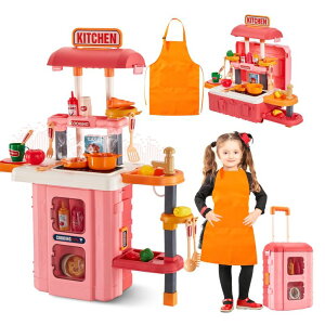 Lb` ܂܂ 䏊 3-in-1 Kids & Toddler Play Kitchen - Interactive Kitchen Playset with Real Cooking Sounds & Lights, 50 Accessories & Flowing Water Feature, Portable Travel Suitcase Design Learning Toys for Ages 2-6 ysAiz