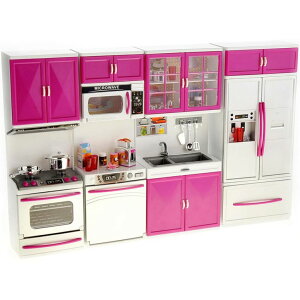�L�b�`�� ���܂܂��� �䏊 PowerTRC Doll Kitchen Play Set, Mini Modern Toy Kitchen Pretend Play Furnitures Toy Set Accessories Set with Realistic Light & Sound for Kids Toddlers Girls (4-in-1) �y���s�A���i�z