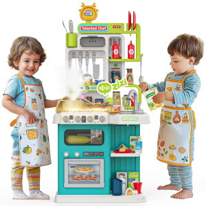 Lb` ܂܂ 䏊 96PCS Kids Kitchen Playset, Play Kitchen with Sound & Light, Cooking Stove with Steam, Play Food Toy Kitchen Accessories, Play Sink, Oven, Pretend Play Kitchen Toys Set for Boys and Girls (Green) ysAiz