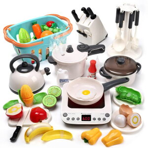Lb` ܂܂ 䏊 CUTE STONE Pretend Play Kitchen Toy with Cookware Steam Pressure Pot and Electronic Induction Cooktop, Cooking Utensils, Toy Cutlery, Cut Play Food, Shopping Basket Learning Toy for Girls Boys ysAiz