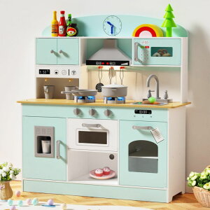Lb` ܂܂ 䏊 Babytronic Wooden Play Kitchen Set, Pretend Play Kitchen with Lights and Sounds for Kids Ages 3+, Includes Stove, Oven, Microwave, Coffee Maker, and Accessories, Toy Kitchen Set for Toddlers (Blue) ysAiz