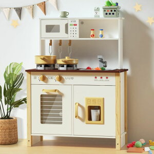 Lb` ܂܂ 䏊 Babytronic Kids Play Kitchen, Wooden Kitchen Playset for Kids Ages 3+ with Real Lights, Sounds, Stove, Sink, Oven, and 30 Pcs Accessories, Toys Kitchen Small Pretend Play Kitchen for Toddlers (White) ysAi