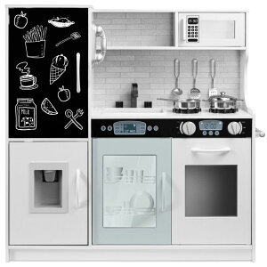 Lb` ܂܂ 䏊 Best Choice Products Pretend Play Kitchen Wooden Toy Set for Kids w/Realistic Design, Telephone, Utensils, Oven, Microwave, Sink - White ysAiz