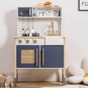 キッチン おままごと 台所 ROBOTIME Wooden Play Kitchen, Kids & Toddlers Kitchen Playset, Kids Play Kitchen Pretend Play Set with Lights & Sounds, Toy Kitchen for Ages 3+ (Blue) 【並行輸入品】